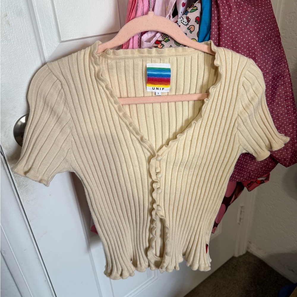 UNIF Cream Ribbed Cardigan Top